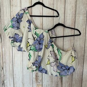 A New Day Floral Off-Shoulder Blouse in Cream and Blue bundle